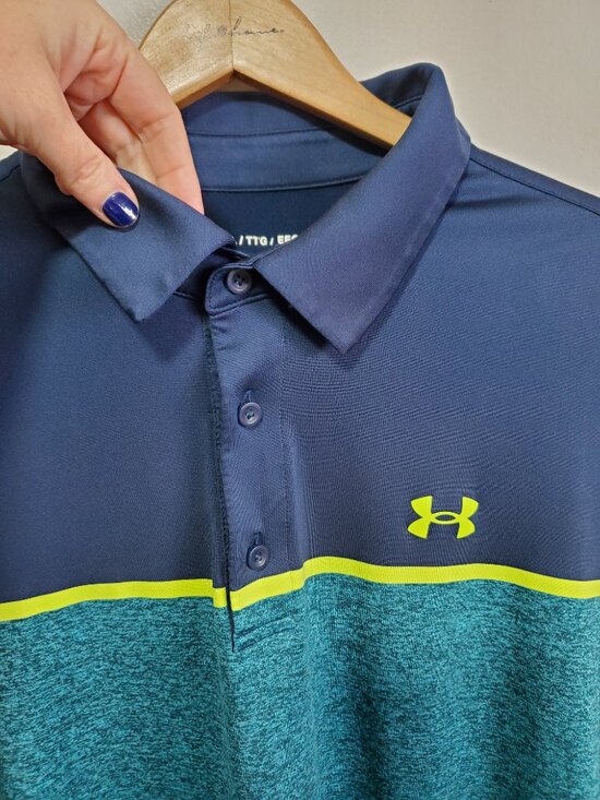 UNDER ARMOUR Playoff Golf Polo 2.0 SS Shirt Athletic Heathered Teal Men's XXL - Picture 3 of 11